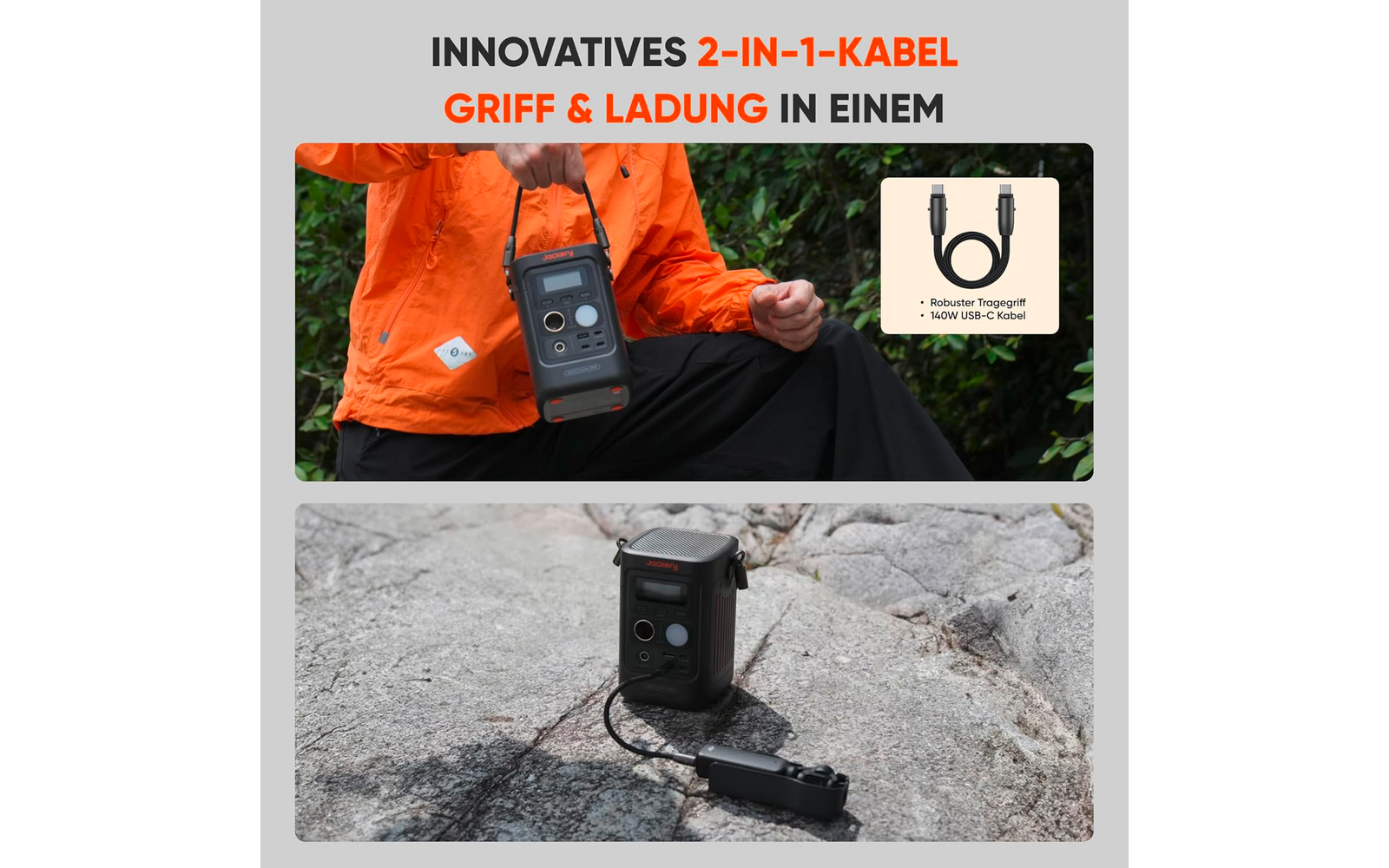 Nærbilde av USB-porter på Bærbar powerstation Explorer 300D