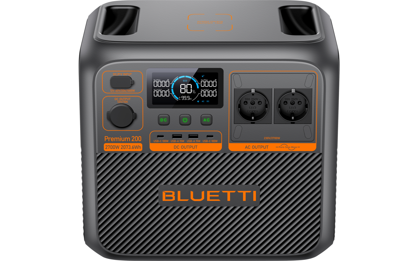 Bakside av Bærbar powerstation Premium 200 V2 2700 W 2073,6 Wh Bluetti