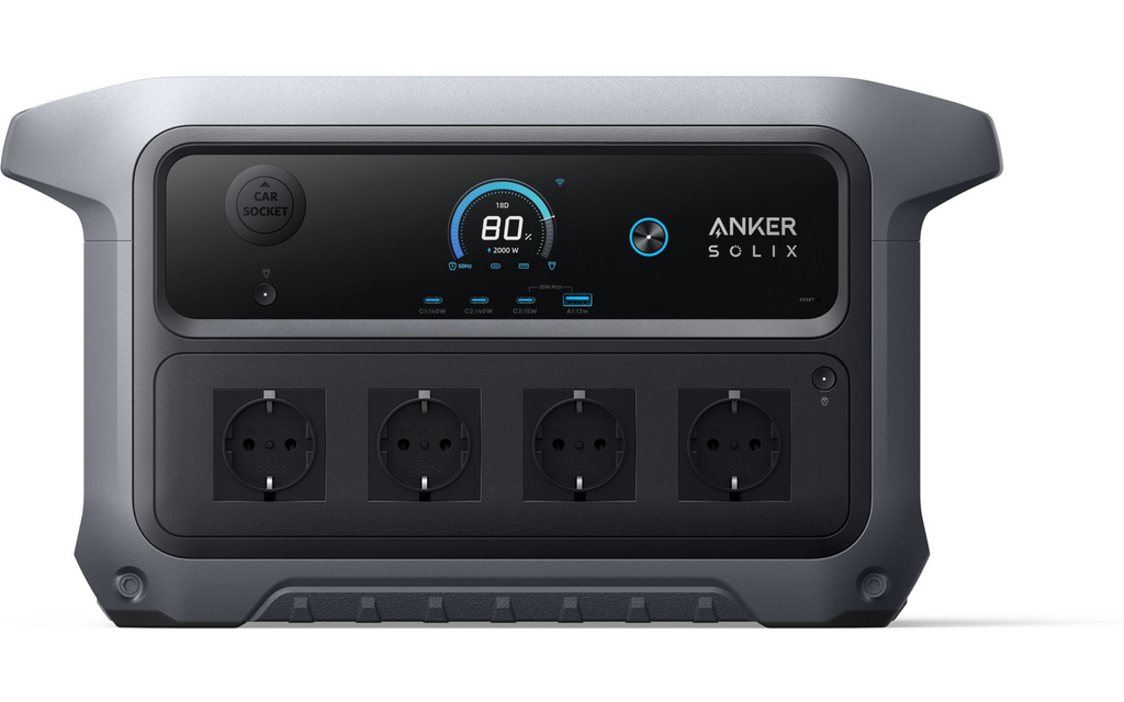 Detalj av USB-C og USB-A porter på Bærbar powerstation Solix C2000 Gen 2