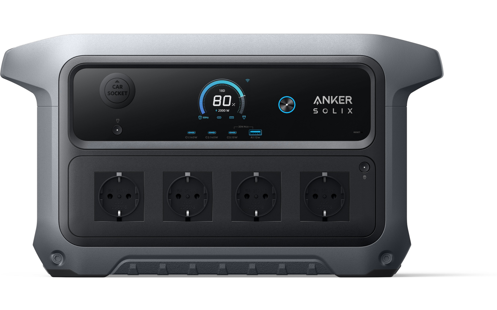 Detalj av USB-C og USB-A porter på Bærbar powerstation Solix C2000 Gen 2
