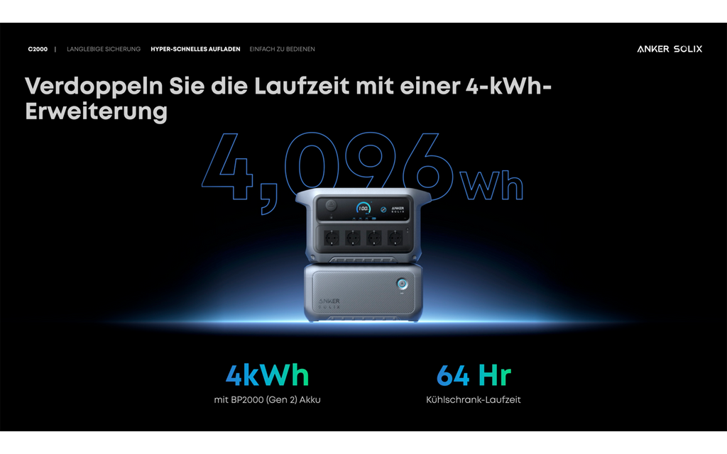 Vinklet bilde av Bærbar powerstation Solix C2000 Gen 2 med bærereim