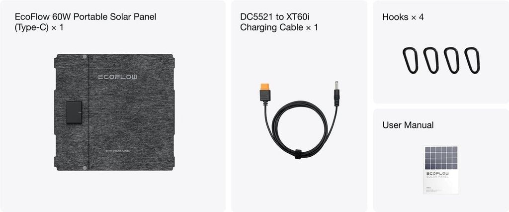 Bærbart solcellepanel 60W med USB-C Ecoflow detalj av opphengsfeste