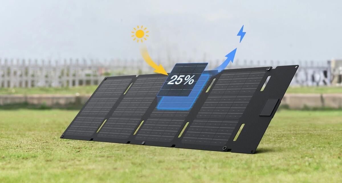 Bærbart solcellepanel 60W med USB-C Ecoflow med tilkoblet enhet