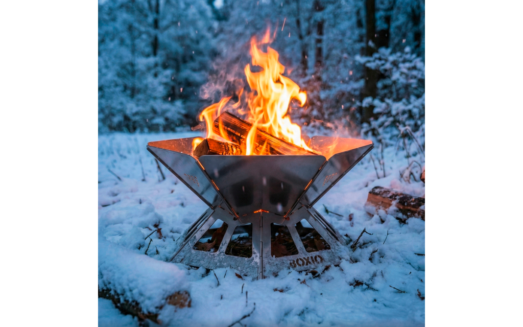 Bålpanne med grillrist og Solo Up Eurobox 2,25 kg - Boxio Fire pakket sammen