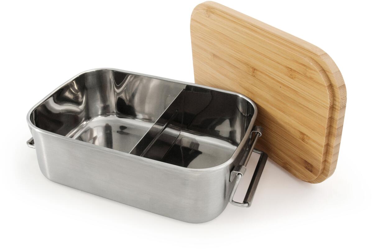 Bamboo-Clip lunchbox rustfritt stål med bambuslokk bakside
