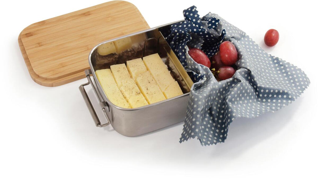 Bamboo-Clip lunchbox rustfritt stål med bambuslokk detalj av låseklips