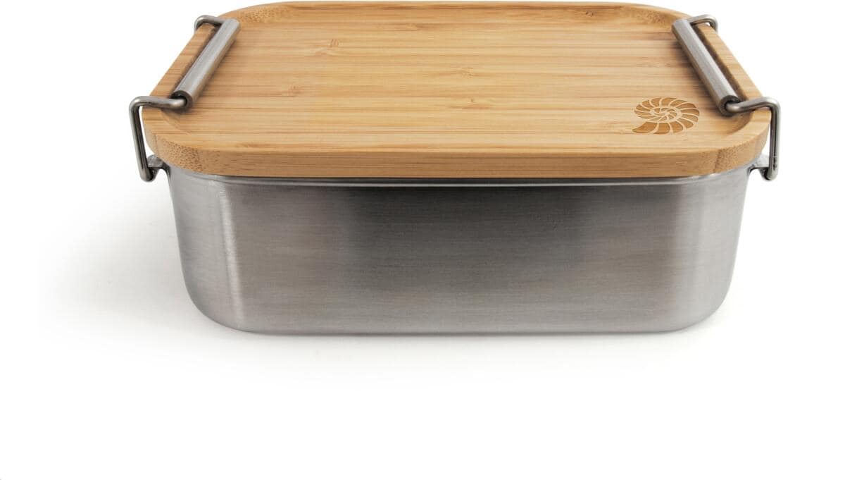 Bamboo-Clip lunchbox rustfritt stål med bambuslokk forfra