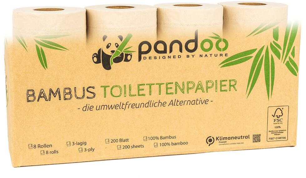 Bambus toalettpapir 3-lags ubleket 8 ruller - Pandoo forfra