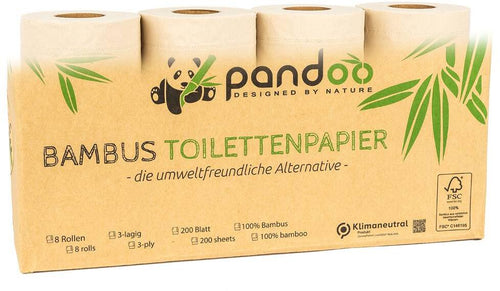 Bambus toalettpapir 3-lags ubleket 8 ruller - Pandoo forfra