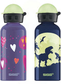 Barnedrikkeflaske i aluminium med motiv 400 ml, glow - SIGG sett forfra