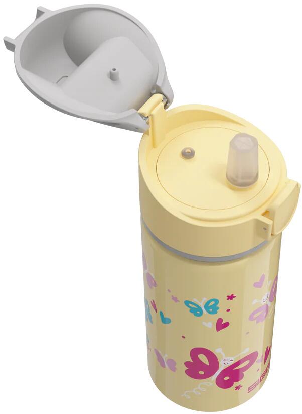 Barnedrikkeflaske Miracle Butterfly i aluminium montert i ryggsekk
