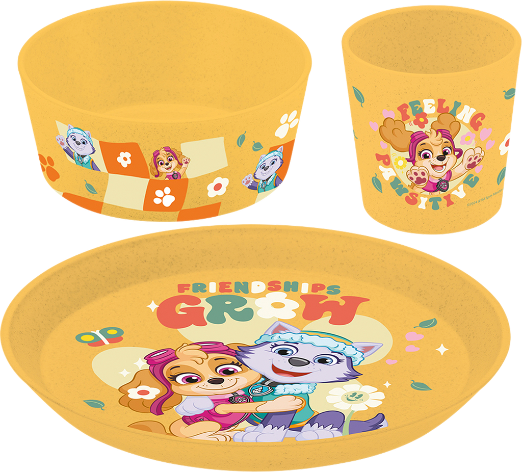 Barneservise Paw Patrol 3 deler organic yellow forfra