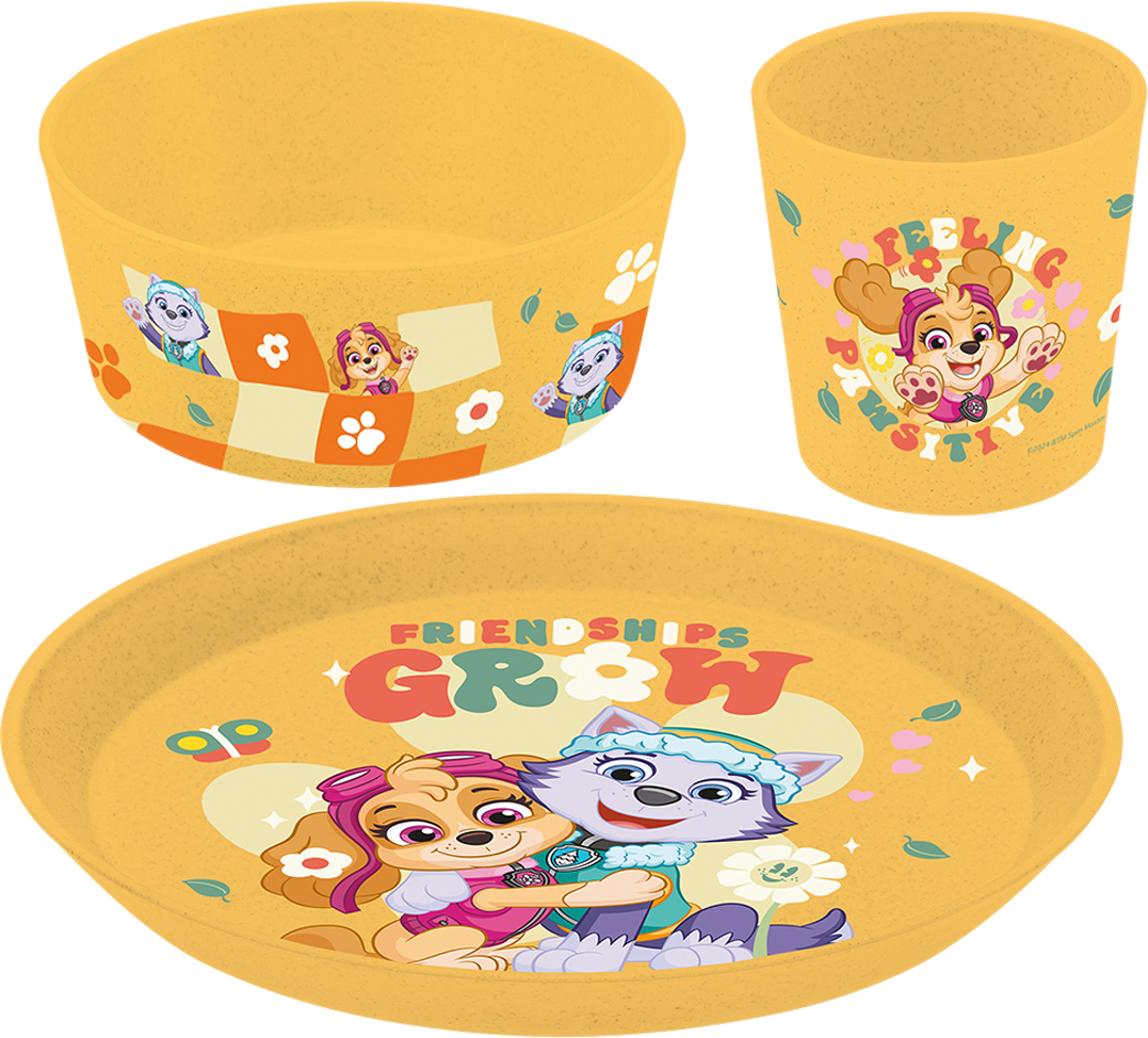 Barneservise Paw Patrol 3 deler organic yellow forfra