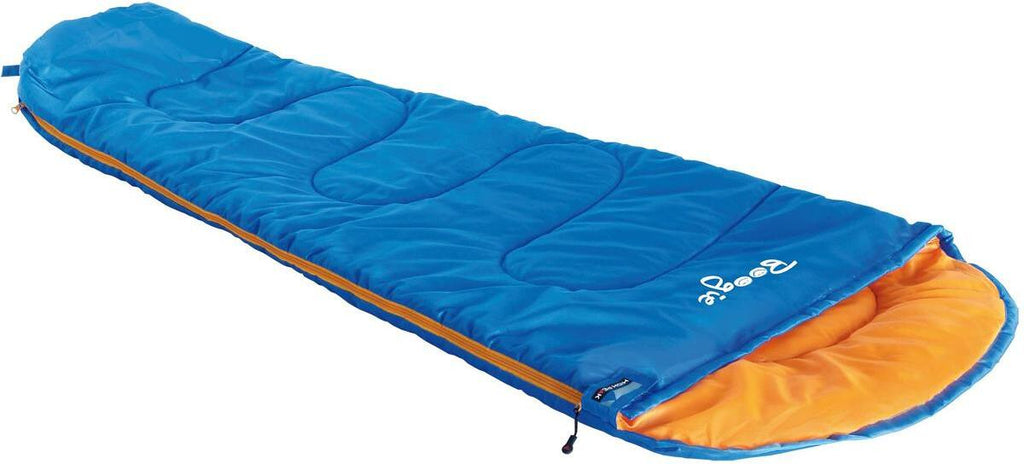 Barnesovepose Boogie mumieform 170x70 cm blå/orange forfra