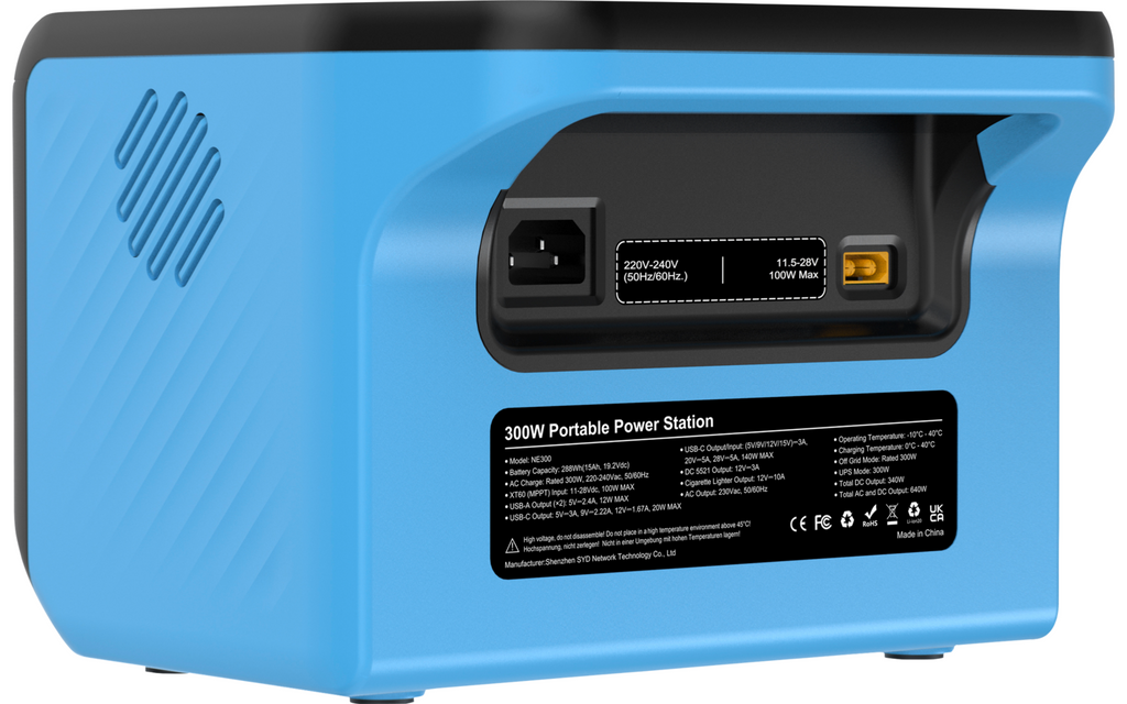 Bærbar kraftstasjon BEPS 300 LiFePO₄ 15 Ah 300 W lades via AC