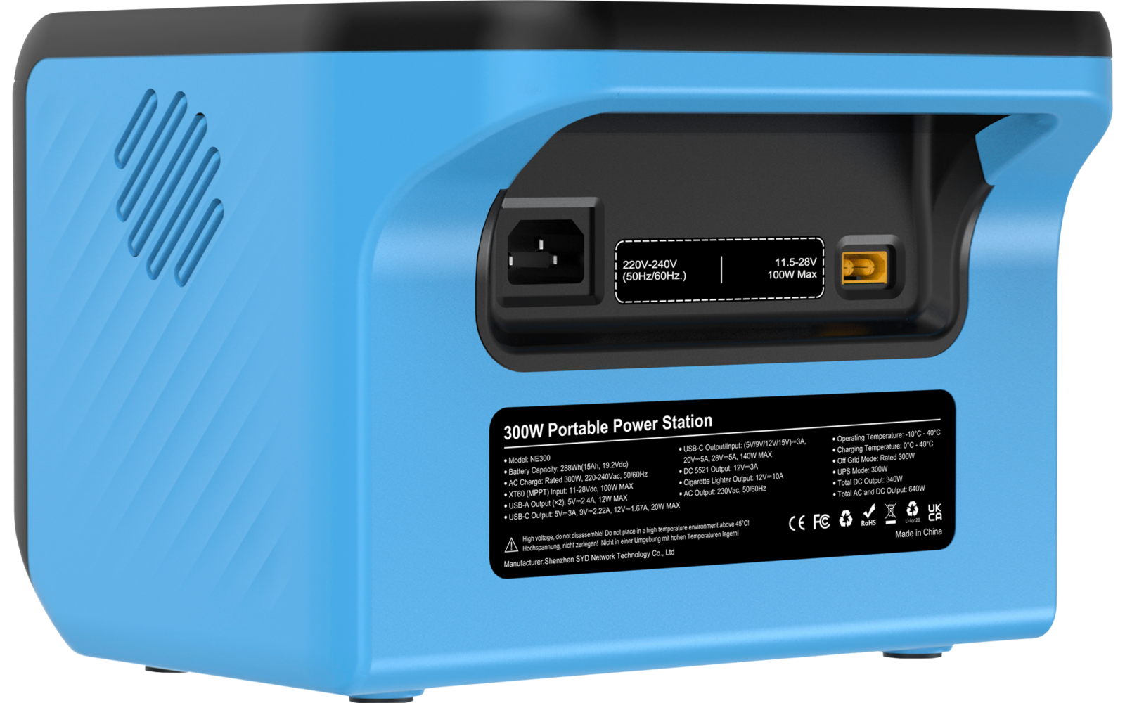 Bærbar kraftstasjon BEPS 300 LiFePO₄ 15 Ah 300 W lades via AC