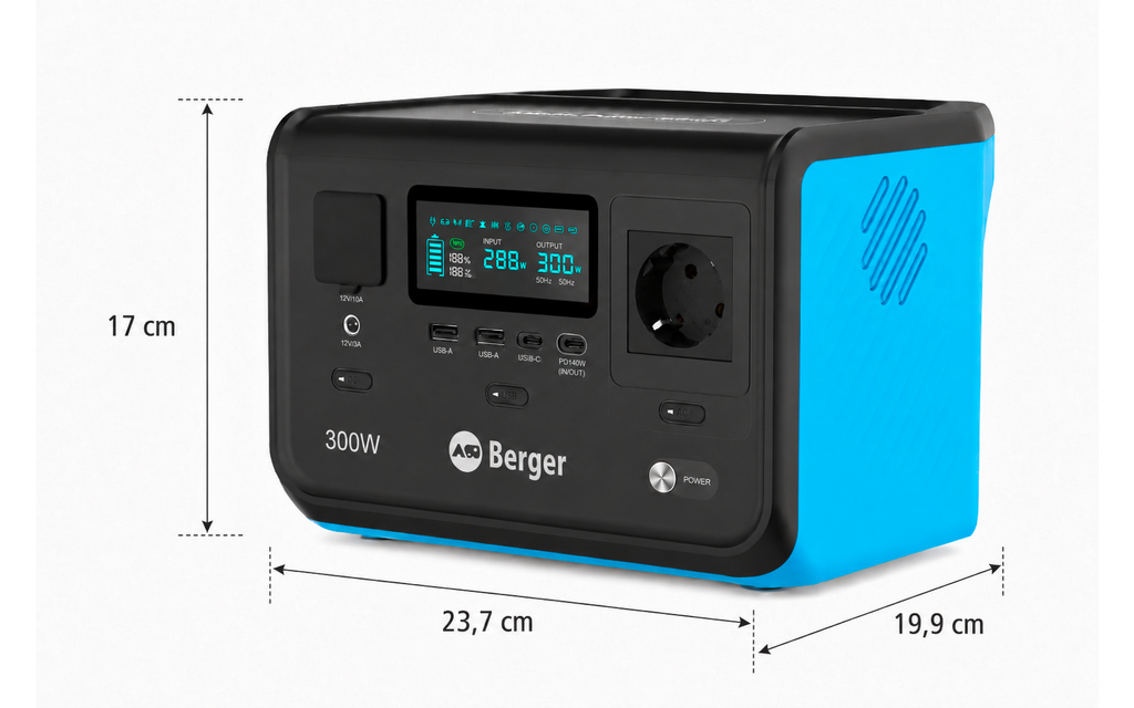 Bærbar kraftstasjon BEPS 300 LiFePO₄ 15 Ah 300 W med tilkoblinger