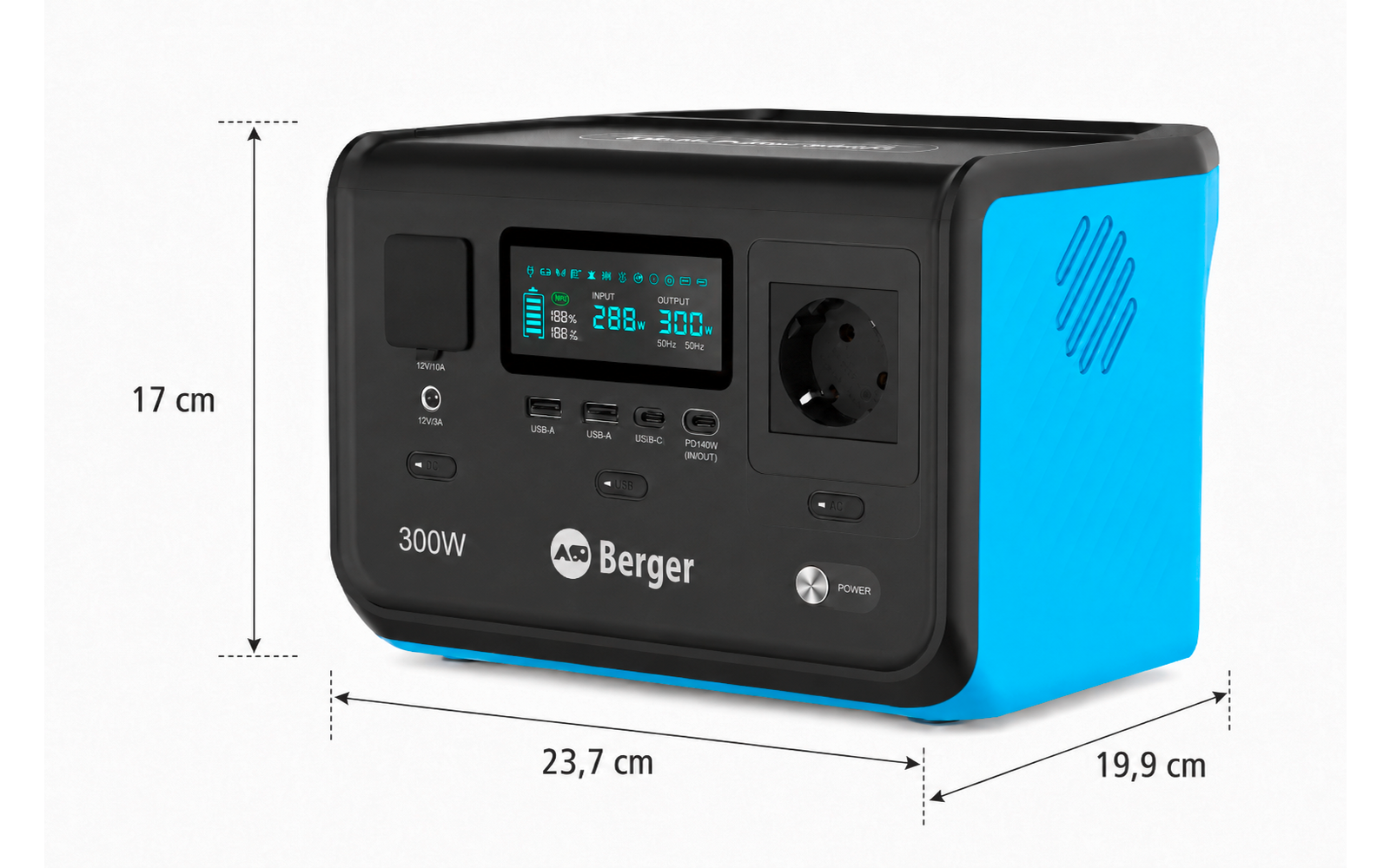 Bærbar kraftstasjon BEPS 300 LiFePO₄ 15 Ah 300 W med tilkoblinger