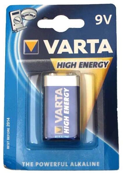 Batteri 9V blokk High Energy alkalisk 6LP3146 - VARTA forfra