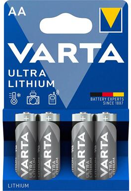 Batteri AA Ultra Lithium 1,5V 2900 mAh 4-pakning - VARTA forfra