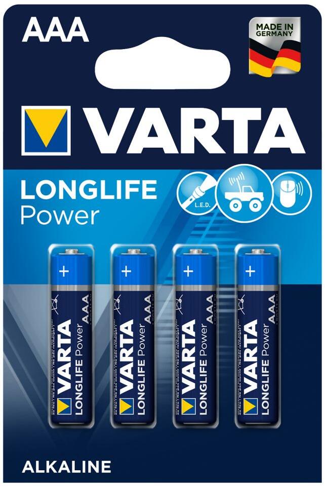 Batteri AAA Longlife Power 1,5V alkalisk 4-pack VARTA for campingutstyr