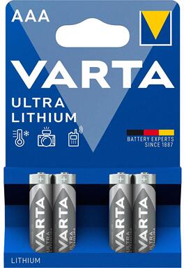 Batteri AAA Ultra Lithium 1,5V 1100 mAh 4-pakning - VARTA forfra