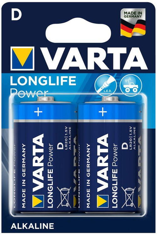 Batteri D Longlife Power 1,5V 2-pakning - VARTA forfra