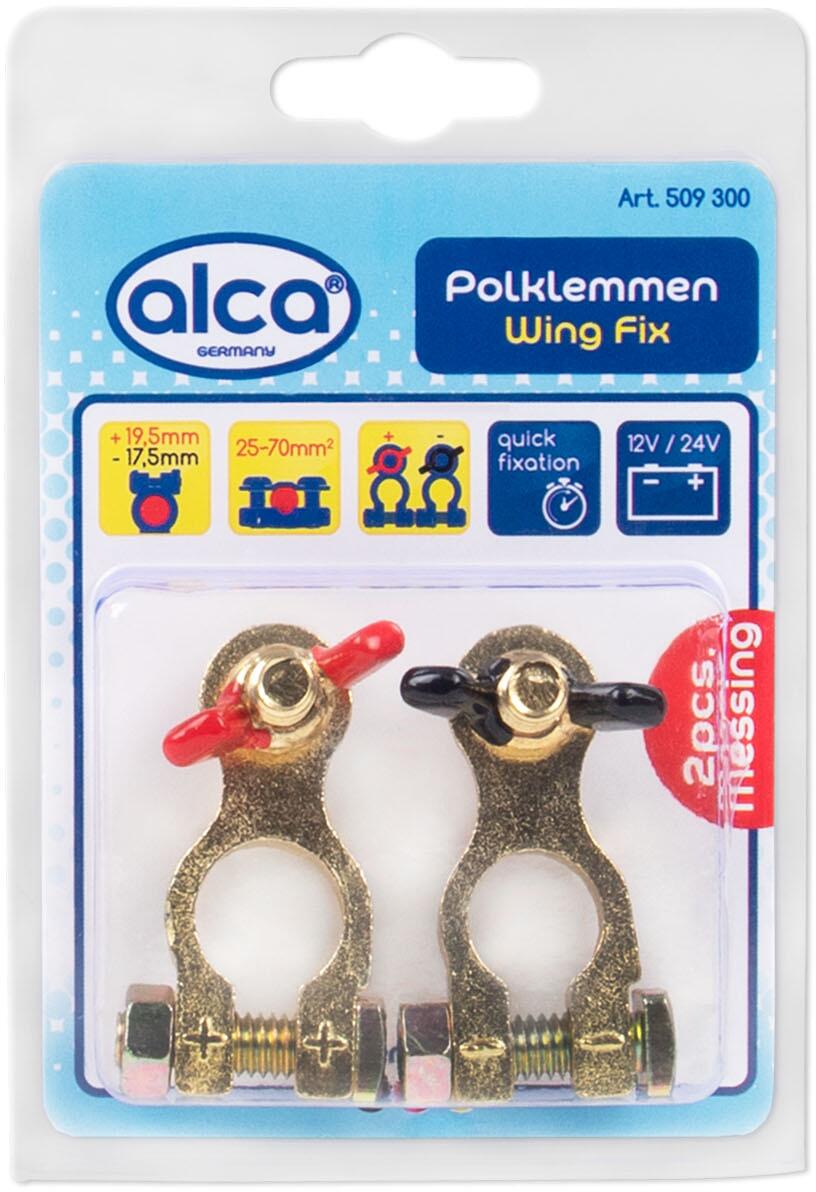Batteriklemmer Wing Fix for 12V+24V med vingemuttere, messing detalj