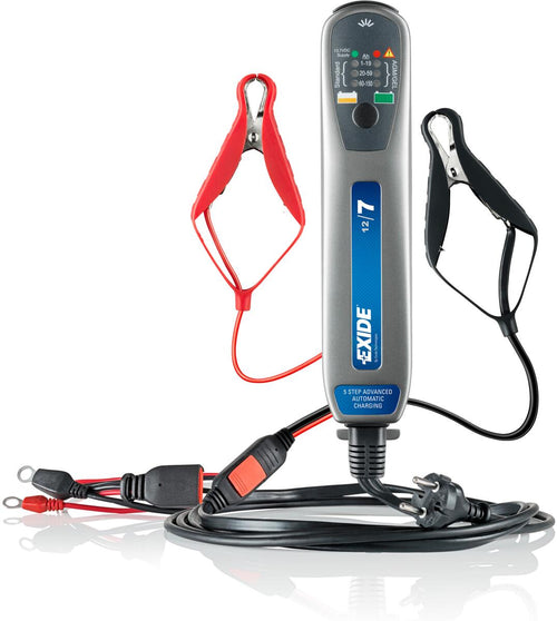 Batterilader 12V 7A for gel, AGM og våtbatterier - Exide vist forfra