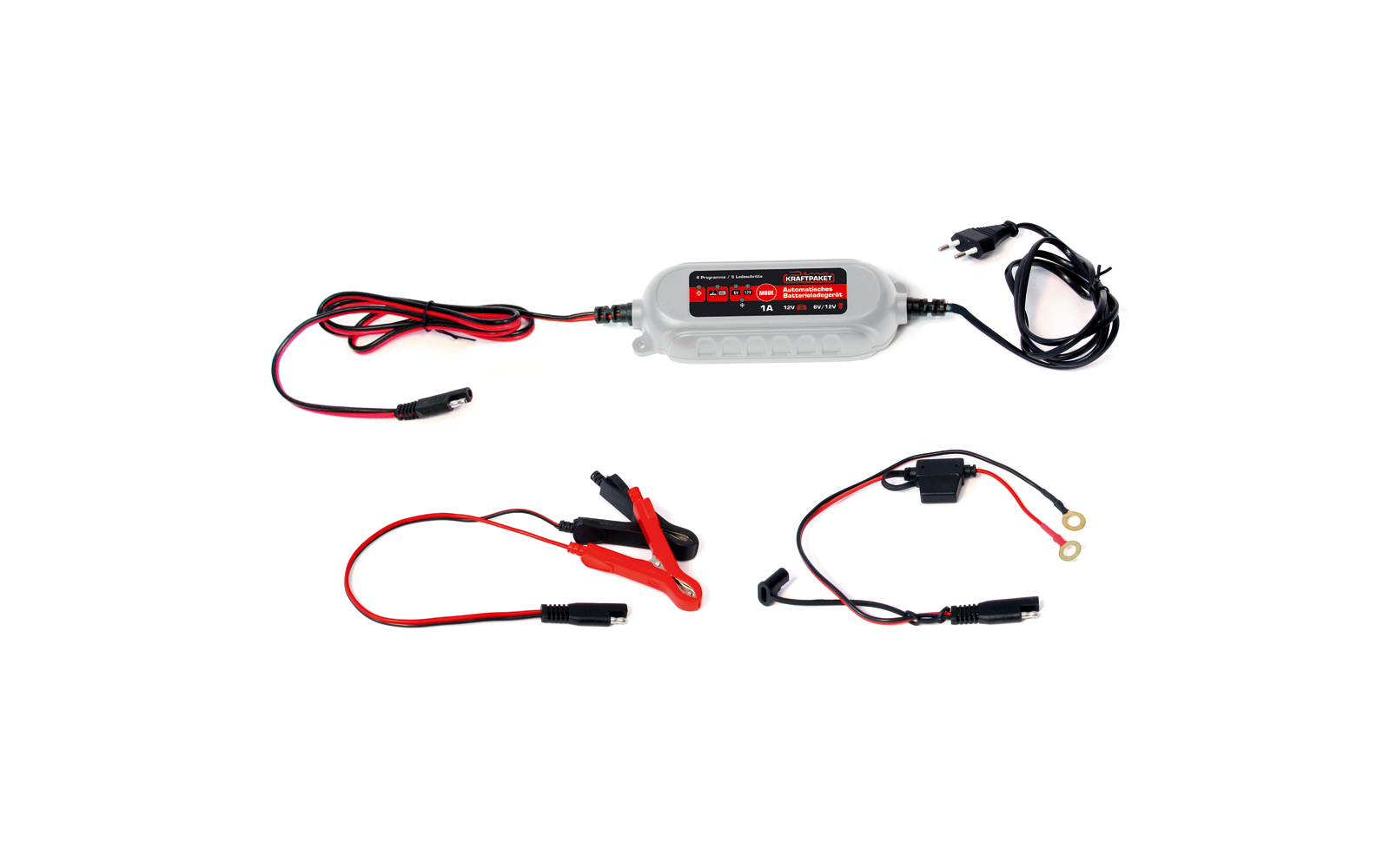 Batterilader 6/12V 1A automatisk 5-trinns for bly AGM GEL Dino KRAFTPAKET bakside