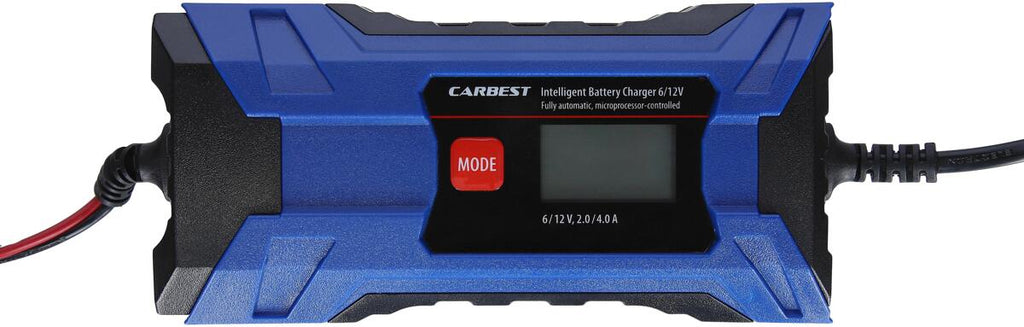 Batterilader 6/12V 4A med LCD-display og 5-trinns lading Carbest bakside