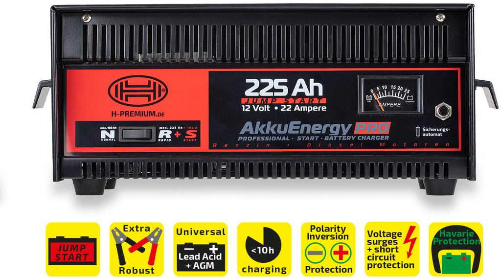 Batterilader AkkuEnergy PRO 22A 12V for 30–225 Ah AGM forfra