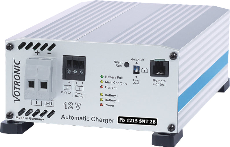 Batterilader Pb 12 automatisk 15A for Gel AGM LiFePO4 38-170Ah Votronic sett forfra