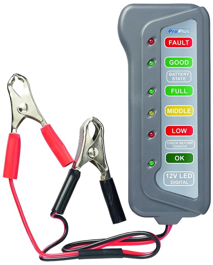 Batteritester 12V med 6 LED-er, 60 g - Pro Plus forfra