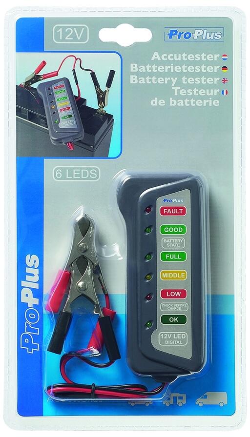 Montert Batteritester 12V med 6 LED-er, 60 g - Pro Plus i bruk