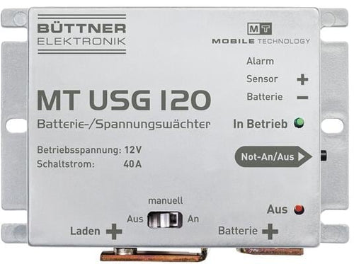 Batterivakt USG 120 12/24V 120A for bobil fra Büttner Elektronik sett forfra