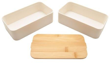 Bento Mihara matboks hvit med bambuslokk detalj av lokk