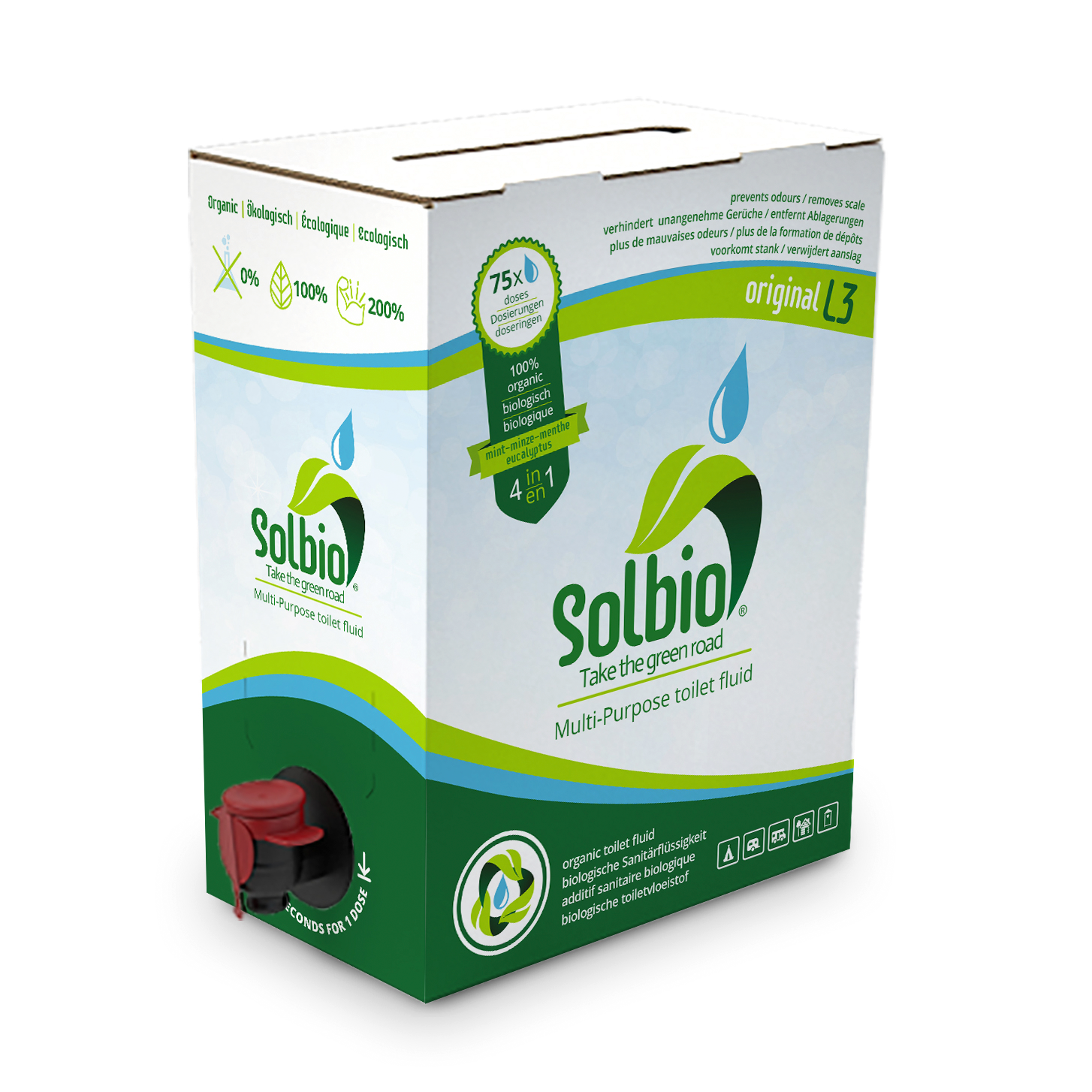 Biologisk sanitærtilsetning Original 3 liter 4-i-1 - Solbio forfra