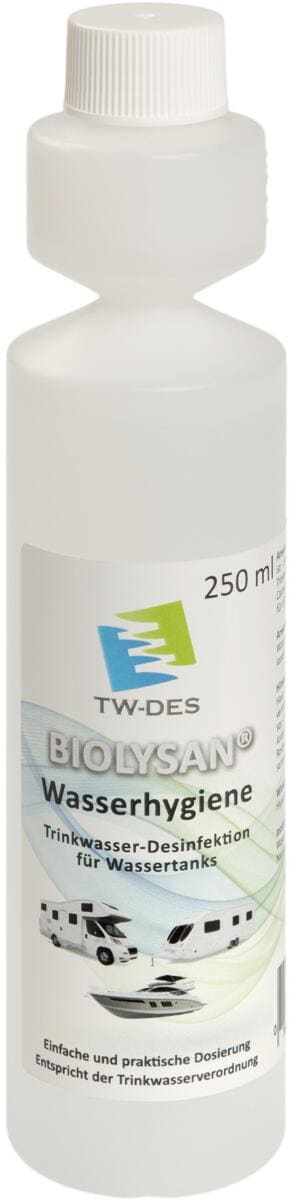 Biolysan vannhygiene 250 ml for bobil og campingvogn TW-DES flaske forfra