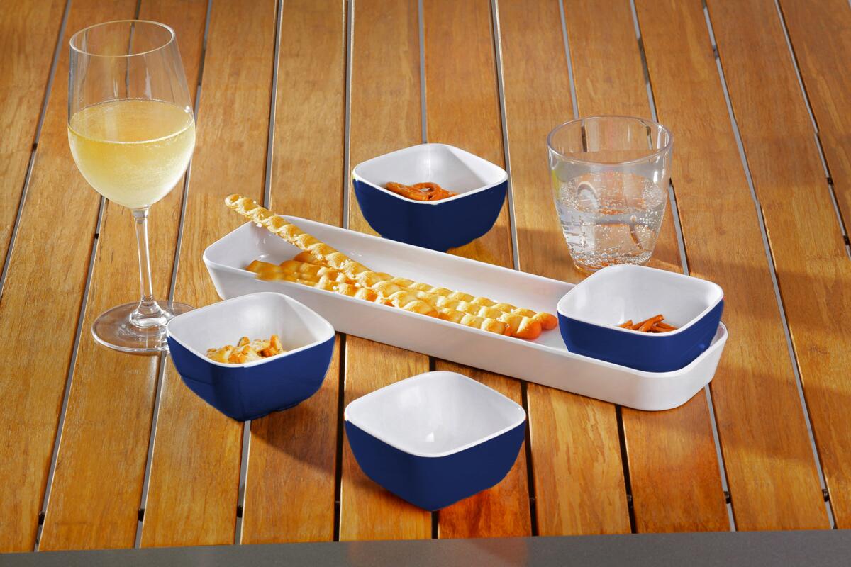 Blue Ocean aperitiffskåler i melamin 4-er sett med brett bakside