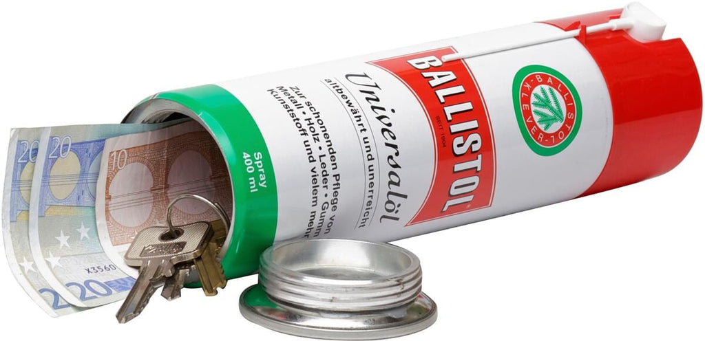 Boksesafe kamuflert som sprayboks Ballistol forfra