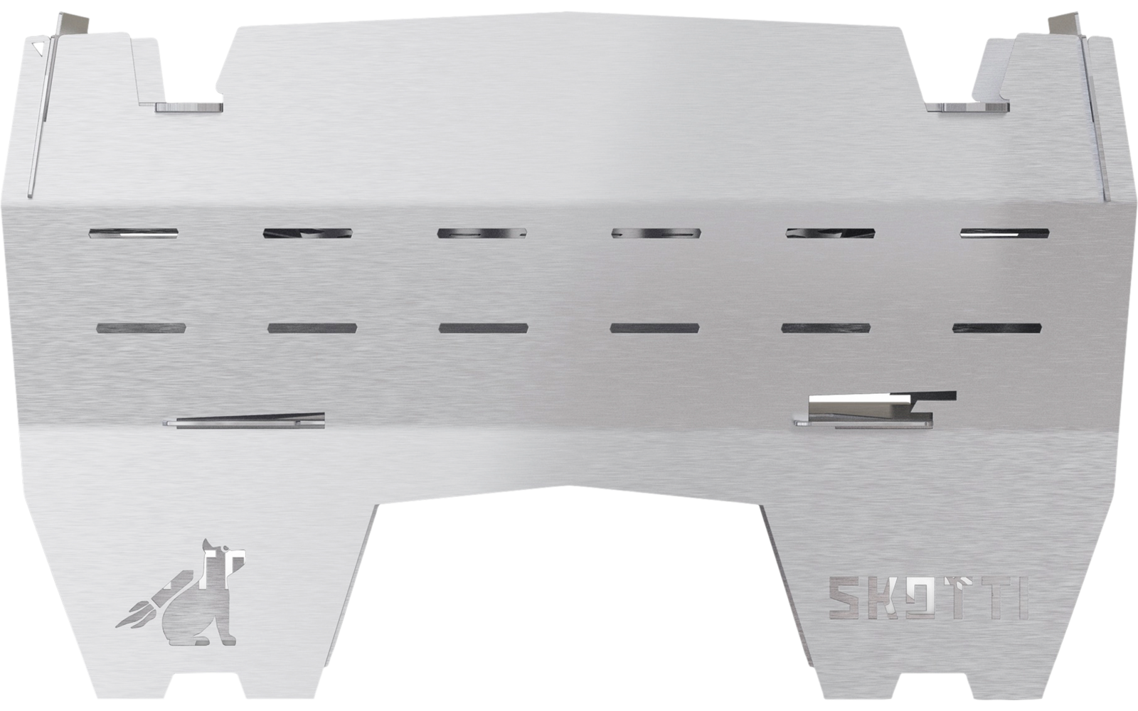 Bordgrill Mini for ved, gass og kull rustfritt stål bakside