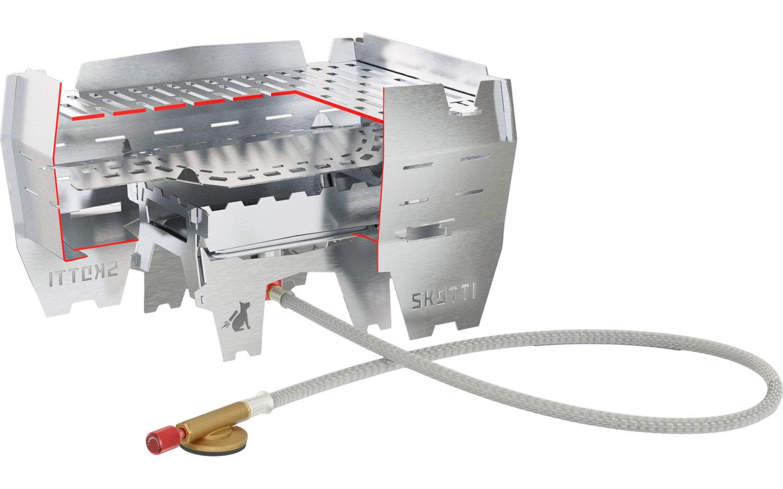 Bordgrill Mini for ved, gass og kull rustfritt stål med tilbehør
