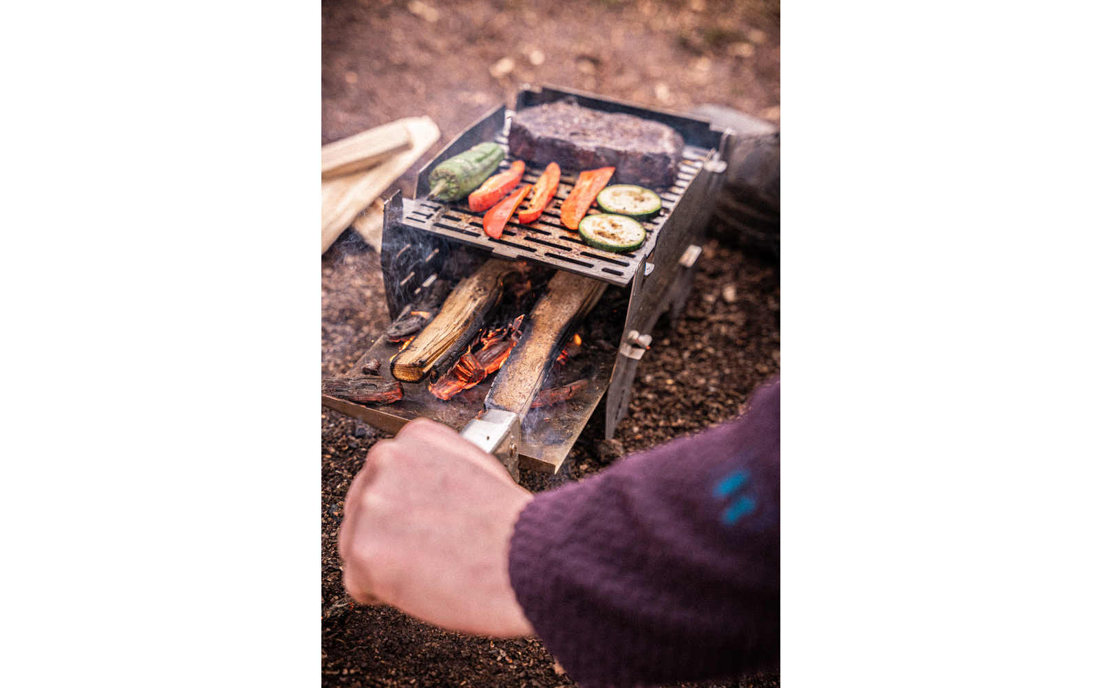 Bordgrill Mini for ved, gass og kull rustfritt stål på pikniksted