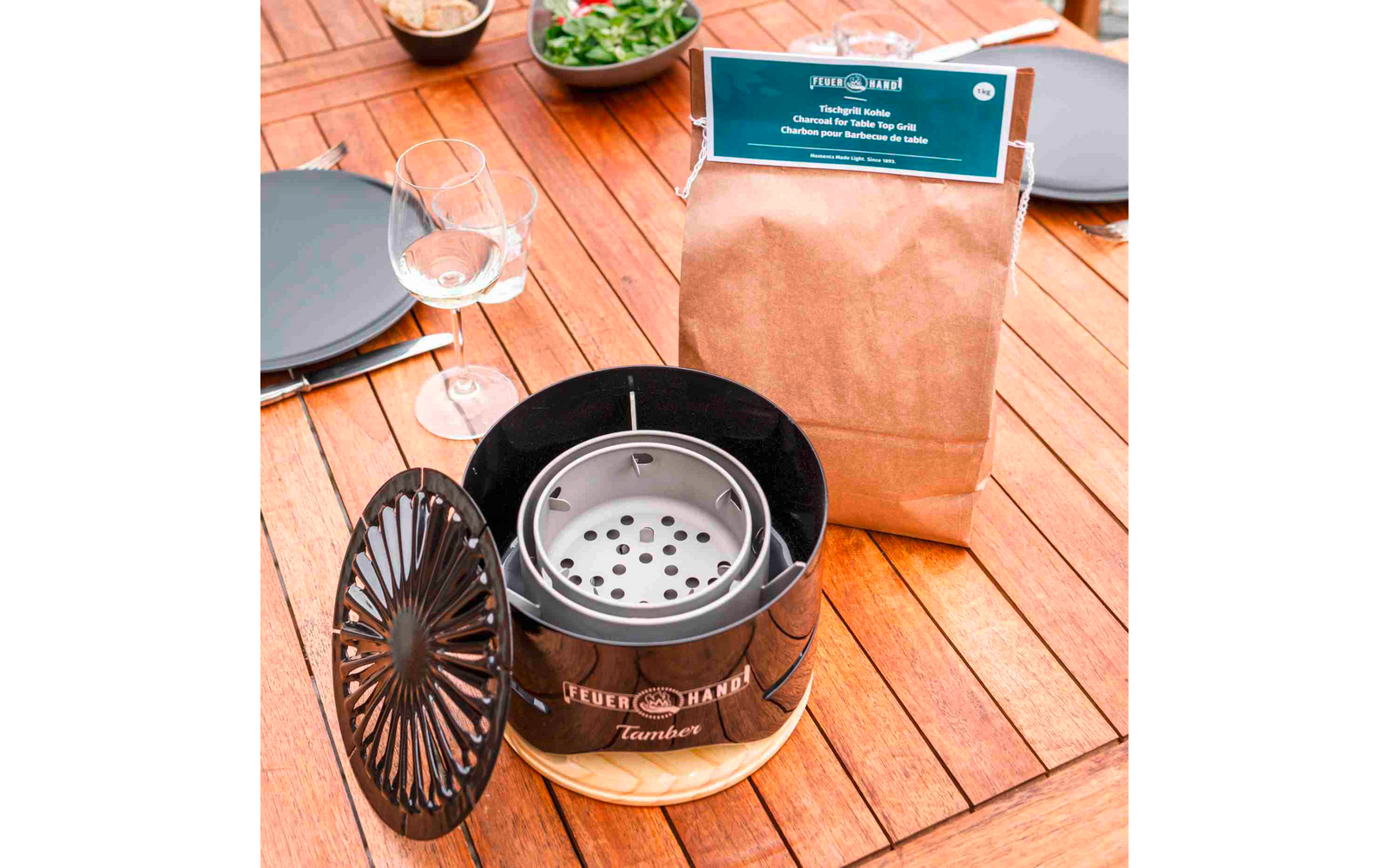 Bordgrillkull 1 kg etterfyllingspakke for Tamber bordgrill bakside