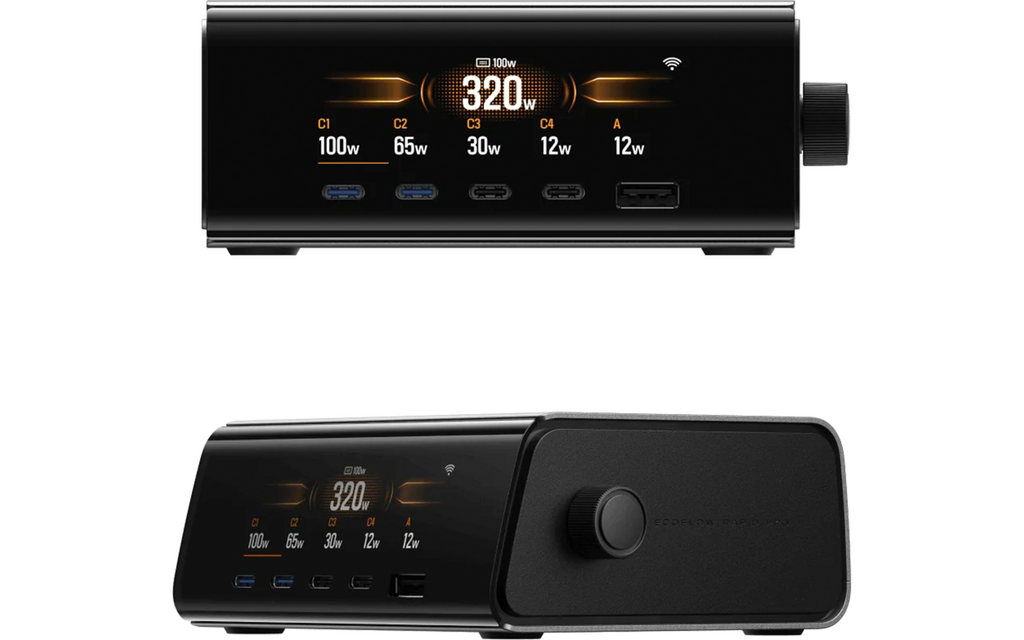 Bordlader 320W med 4x USB-C og 1x USB-A for powerbank EcoFlow bakside