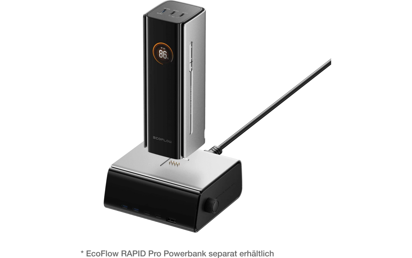 Detalj av porter på Bordlader 320W med 4x USB-C og 1x USB-A for powerbank EcoFlow