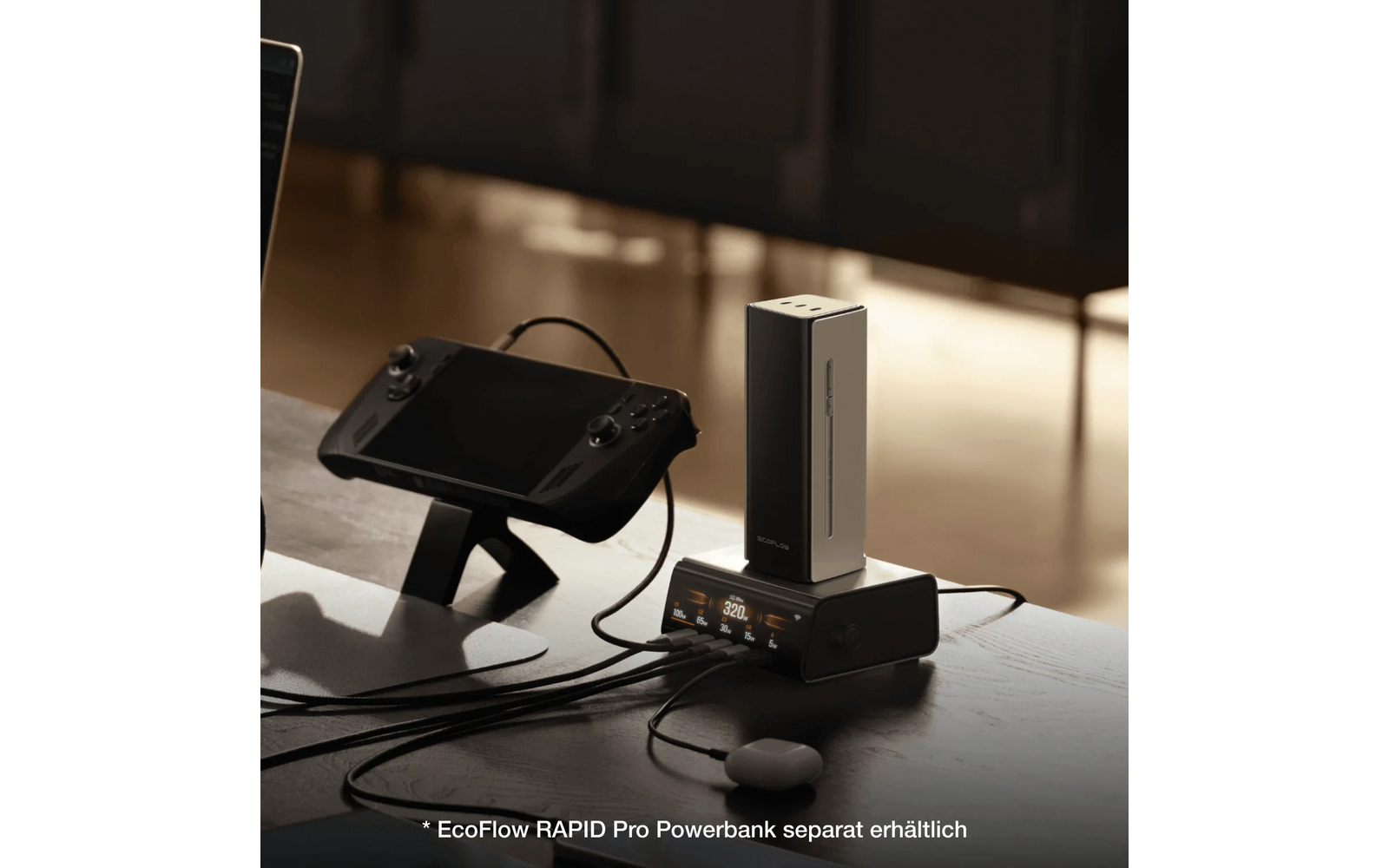 Montert Bordlader 320W med 4x USB-C og 1x USB-A for powerbank EcoFlow brukt til lading