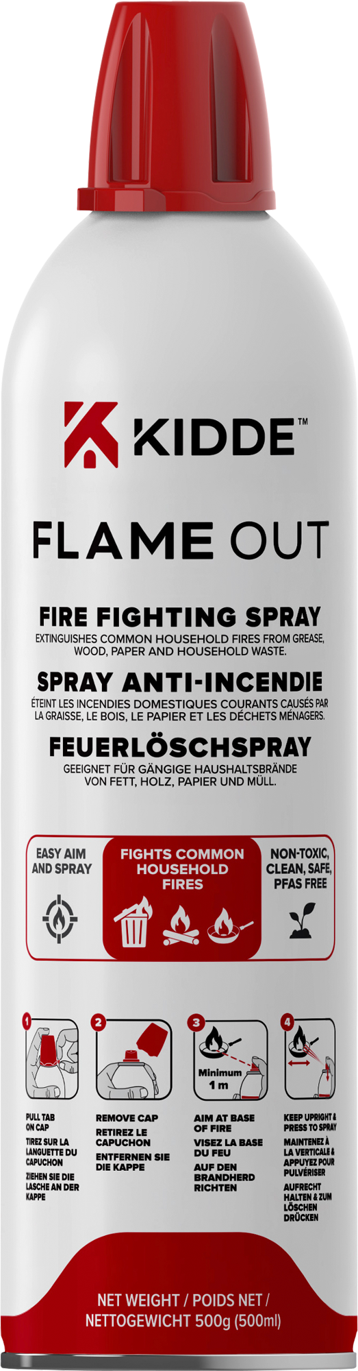 Brannslokningsspray Flame Out KFS 500 vannbasert 500 g - Kidde forfra