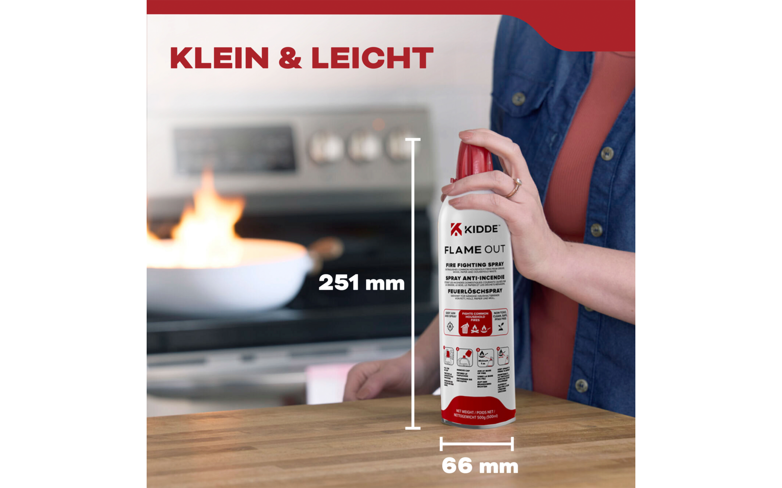 Brannslokningsspray Flame Out KFS 500 vannbasert 500 g - Kidde etikett